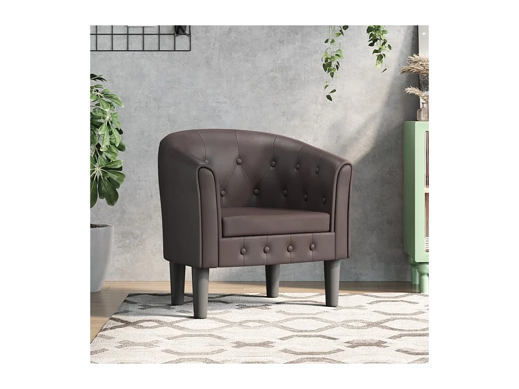 Poltrona couro artificial castanho