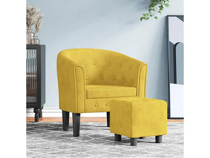 Fauteuil cabriolet avec repose-pied jaune velours