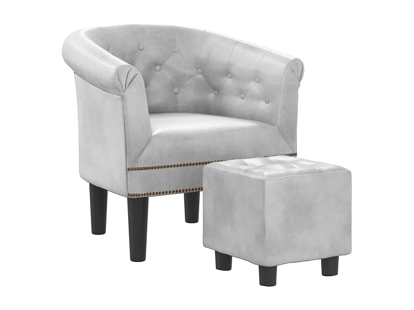 Sillón con taburete cuero sintético plateado