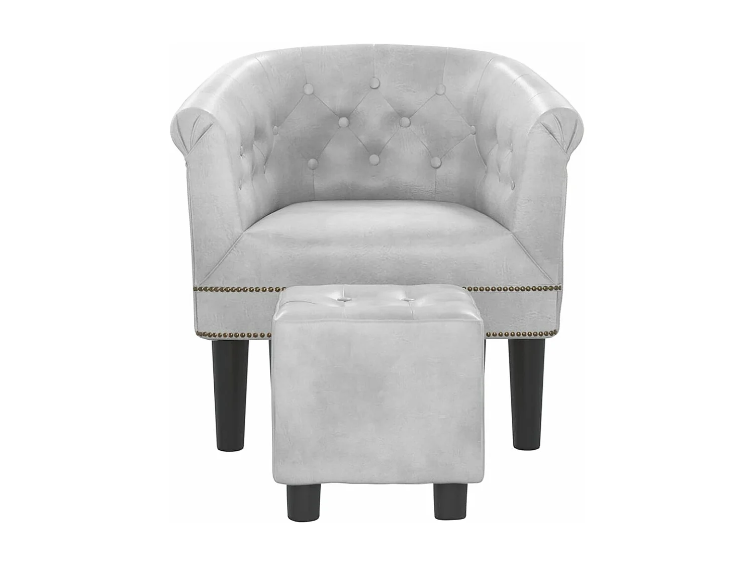 Sillón con taburete cuero sintético plateado