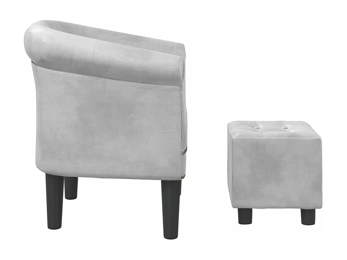 Sillón con taburete cuero sintético plateado