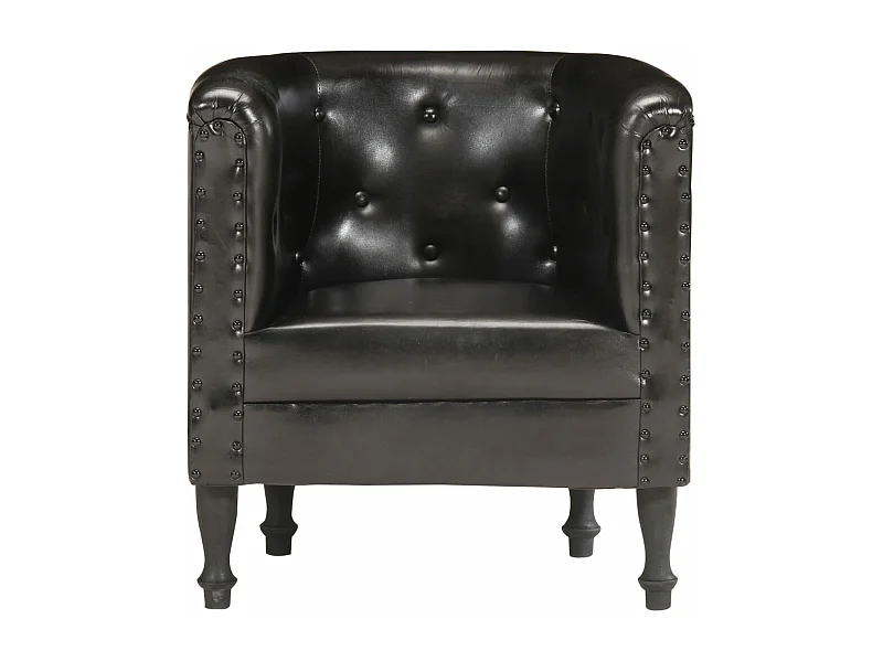 Kuipstoel echt leer zwart