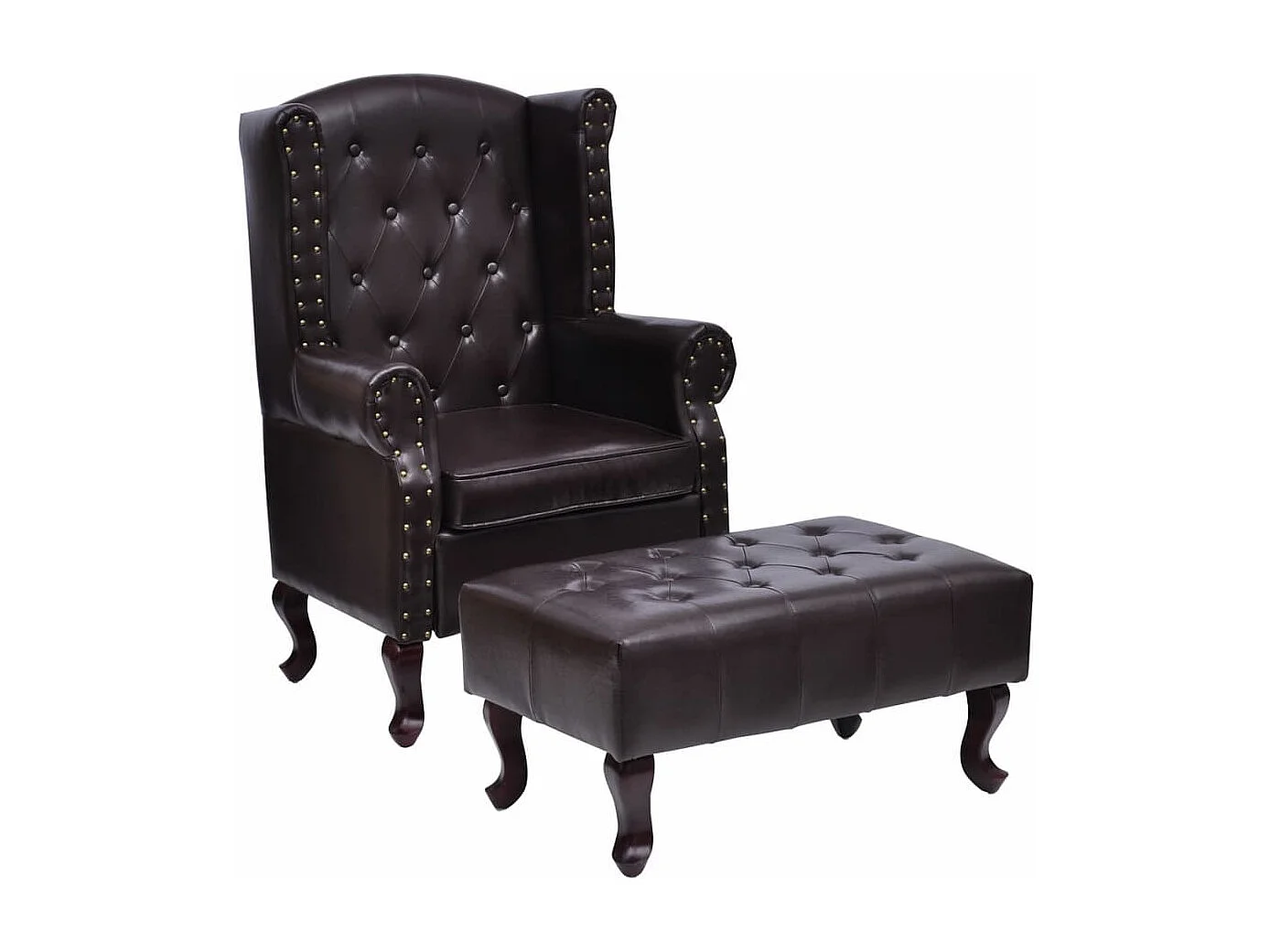 Fauteuil met voetenbankje kunstleer donkerbruin