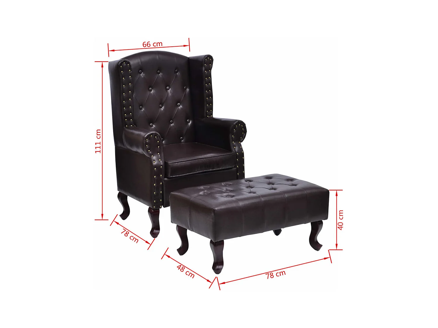 Fauteuil avec repose-pied Marron foncé Similicuir
