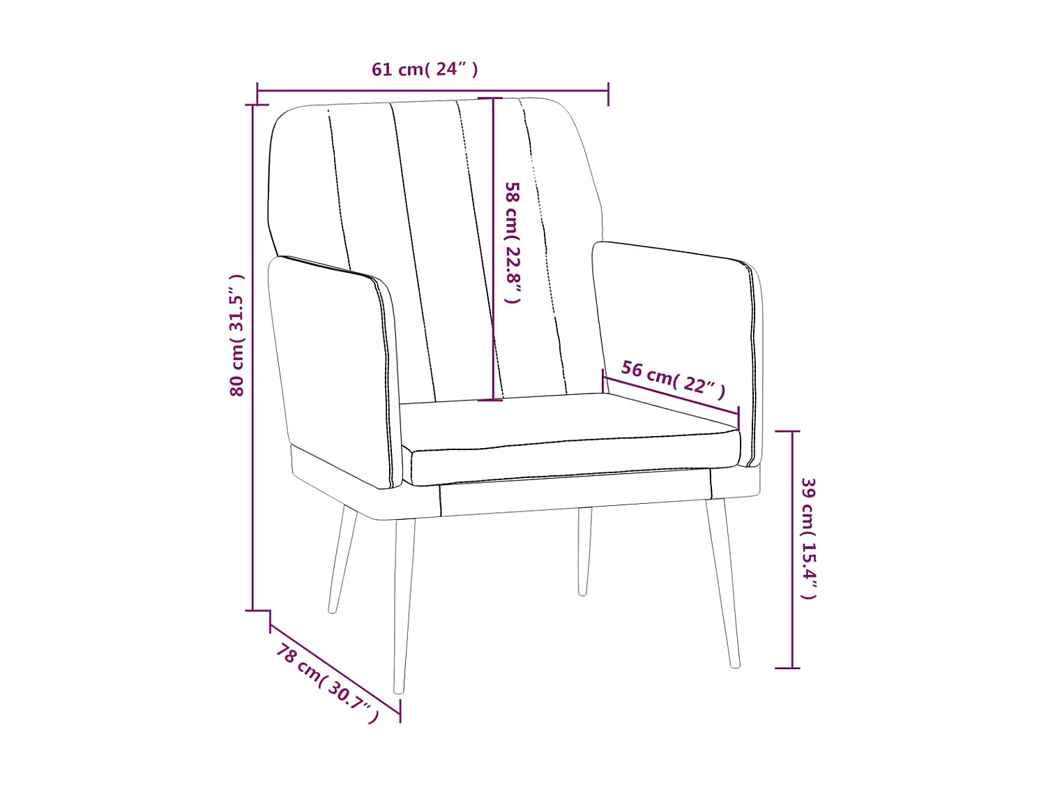 Fauteuil Noir 61x78x80 cm Similicuir