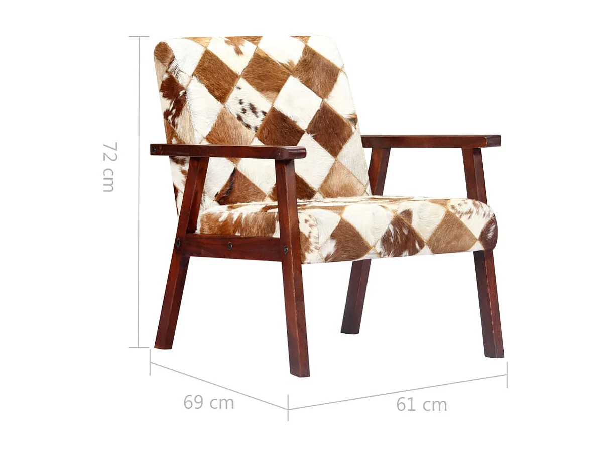 Fauteuil Blanc et marron Cuir véritable de chèvre