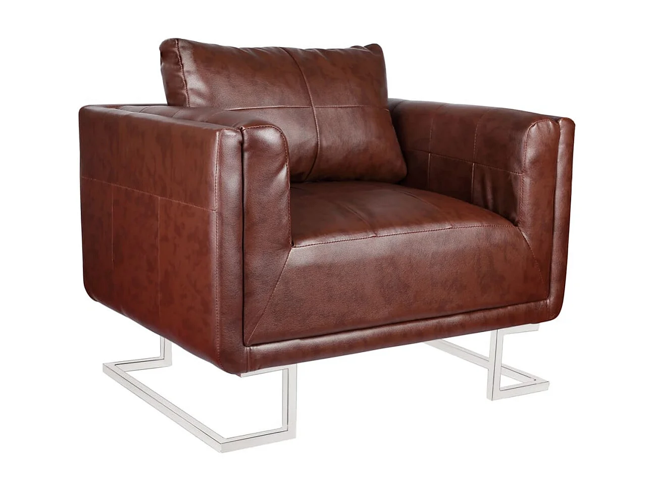 Sillón con patas cromadas y cuero artificial marrón