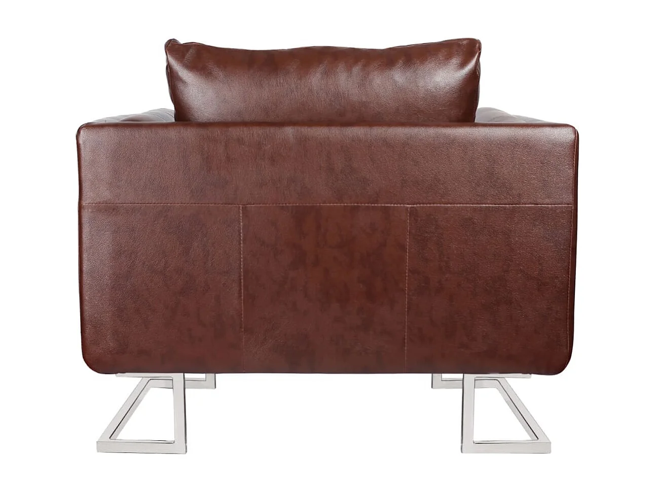 Sillón con patas cromadas y cuero artificial marrón