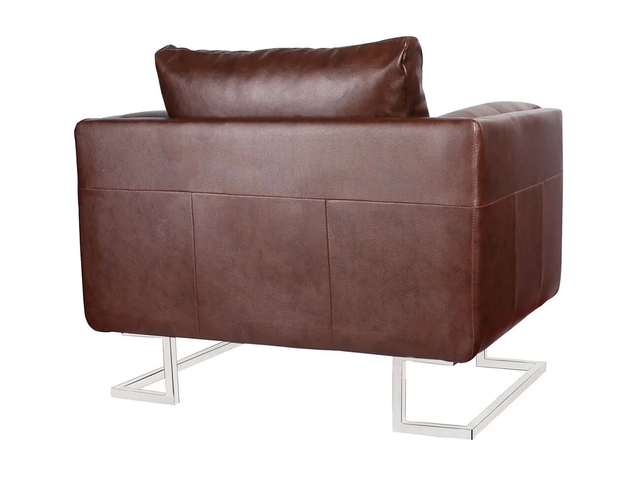 Sillón con patas cromadas y cuero artificial marrón