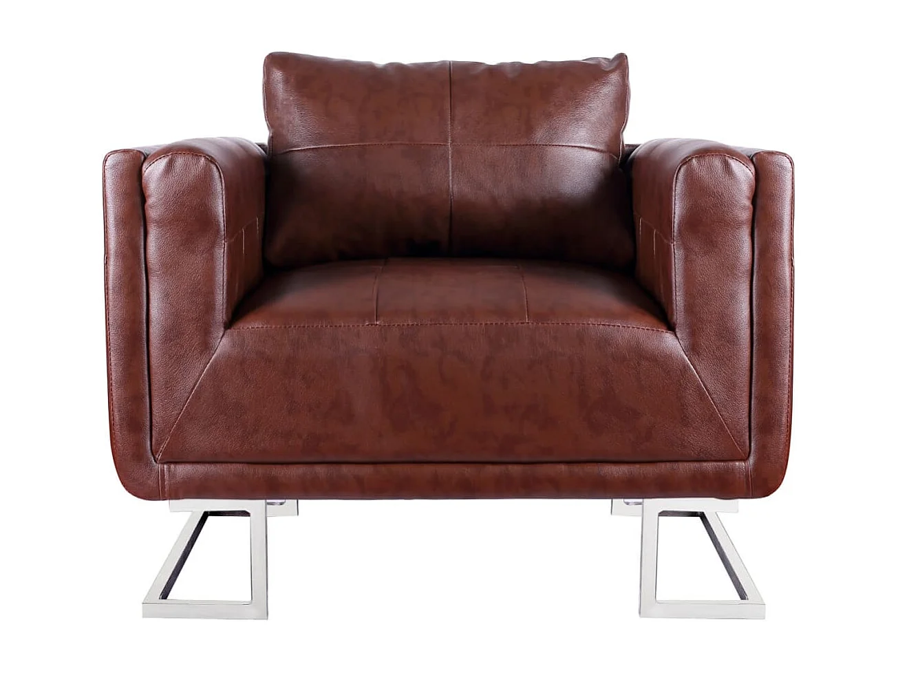 Sillón con patas cromadas y cuero artificial marrón