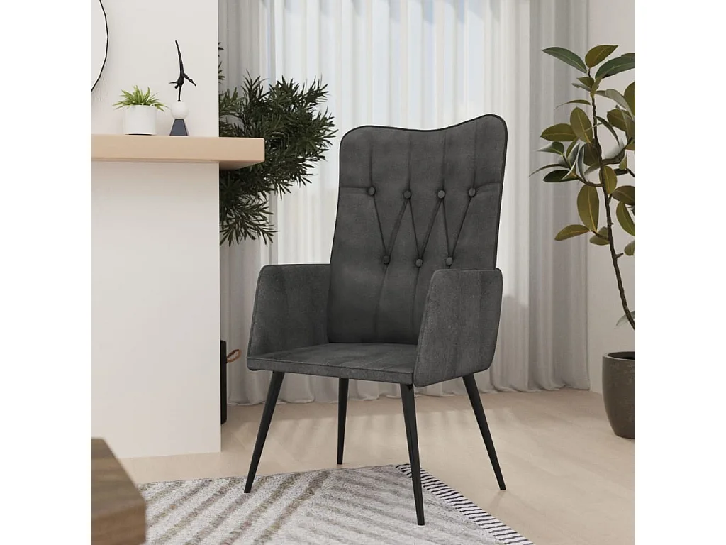 Sillón orejero de cuero auténtico negro canela