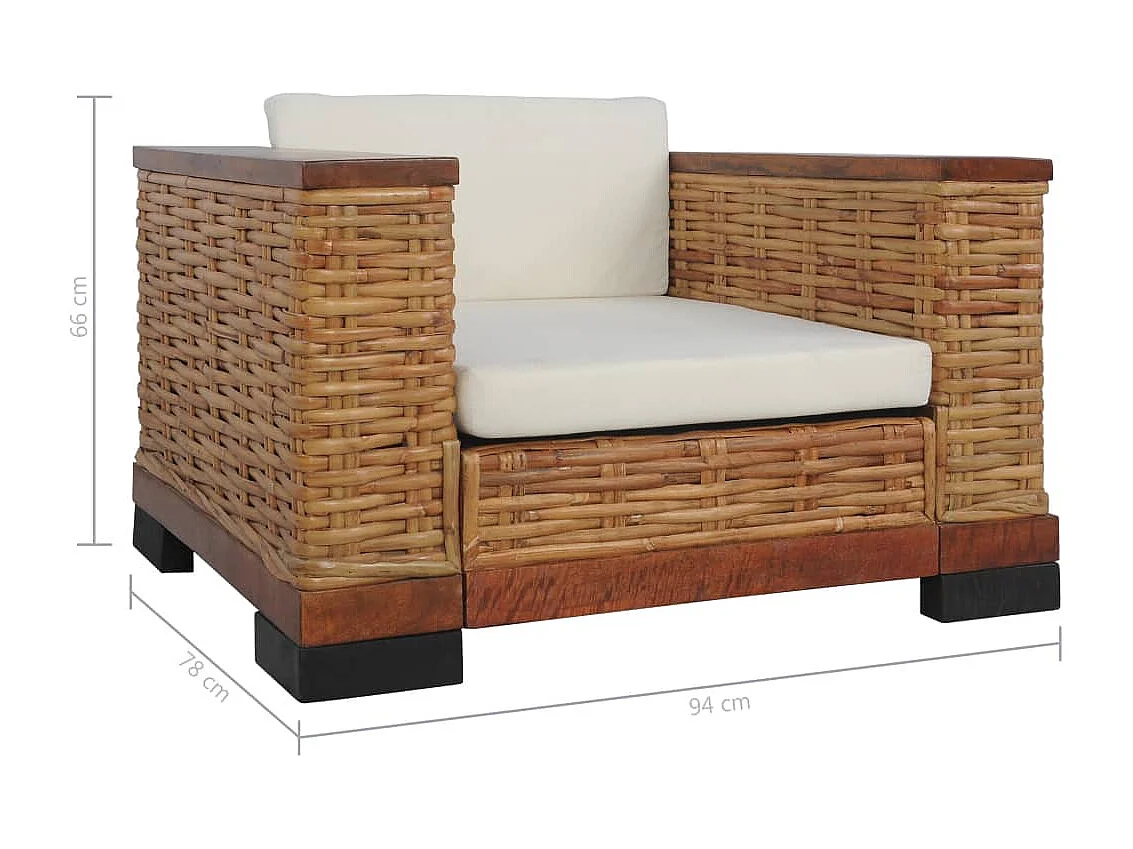 Sillón con cojines de ratán natural marrón