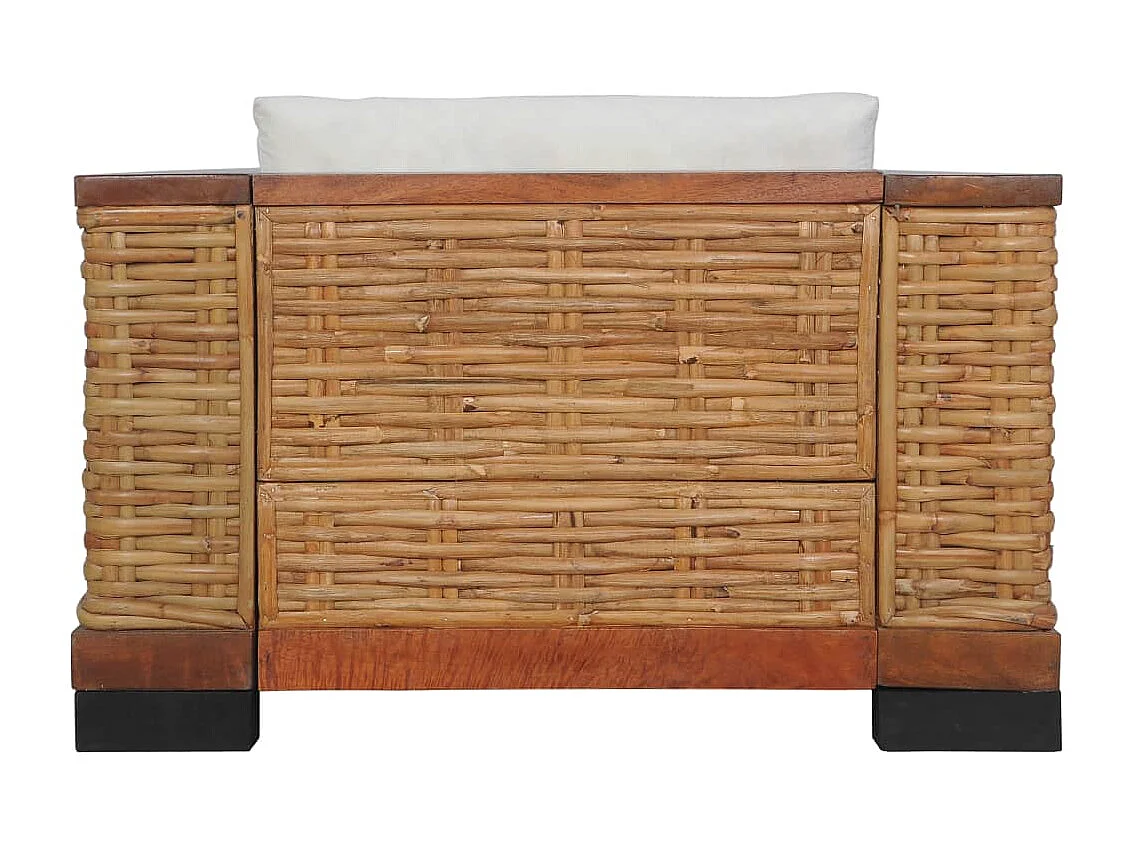 Poltrona com almofadões em vime natural castanho