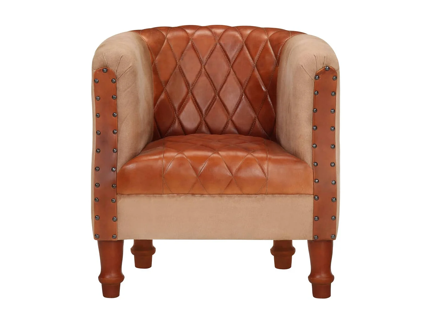 Fauteuil Marron Cuir véritable et bois de manguier massif