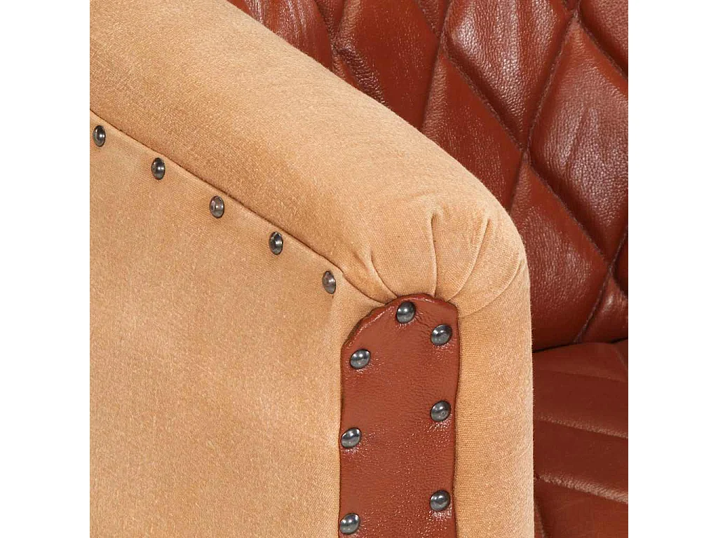 Fauteuil Marron Cuir véritable et bois de manguier massif