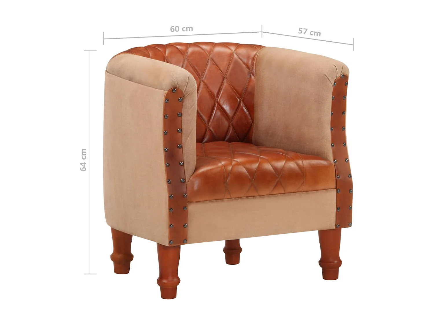 Fauteuil Marron Cuir véritable et bois de manguier massif