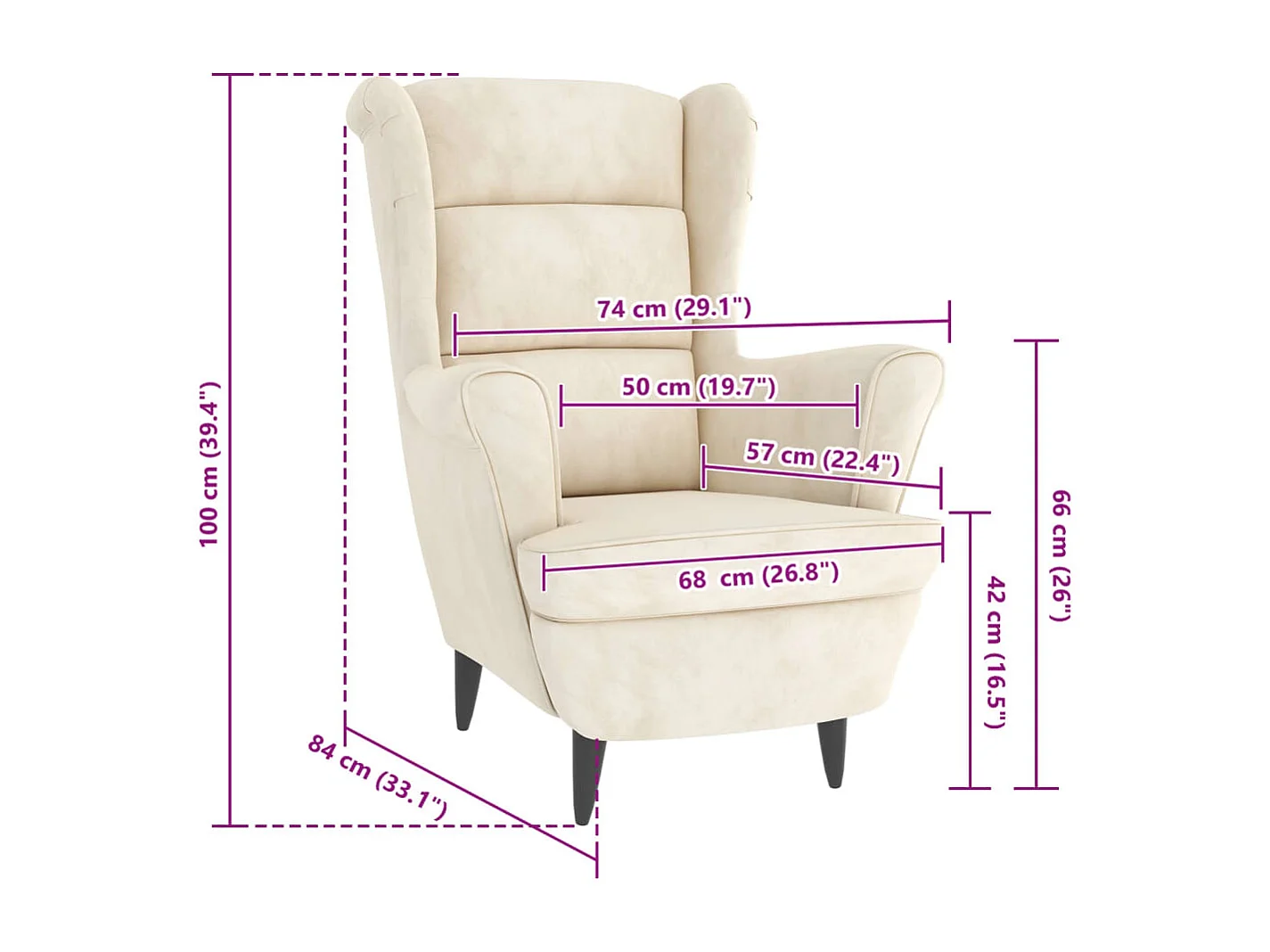 Fauteuil blanc crème velours