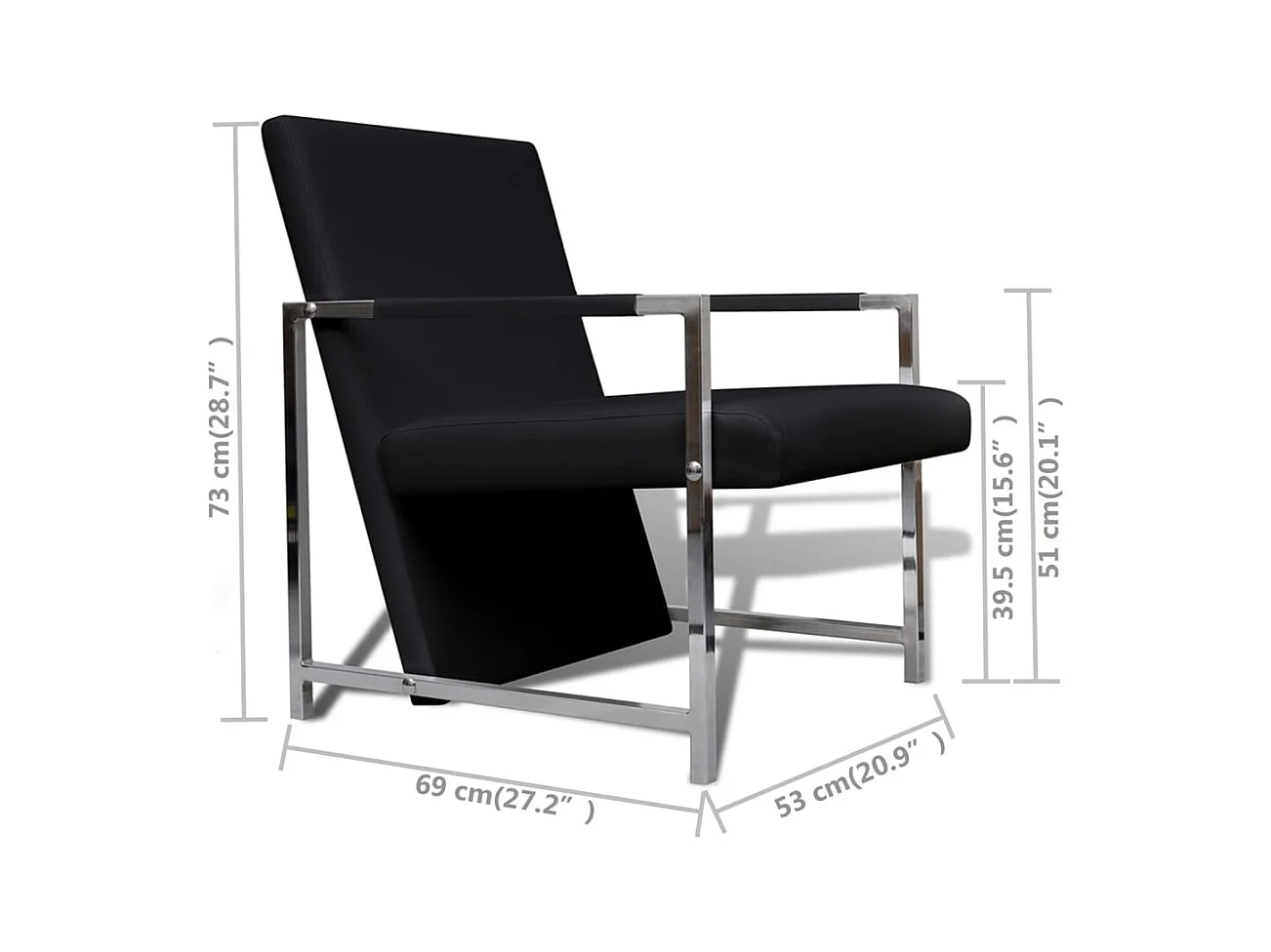 Fauteuils lot de 2 avec cadre chromé noir similicuir