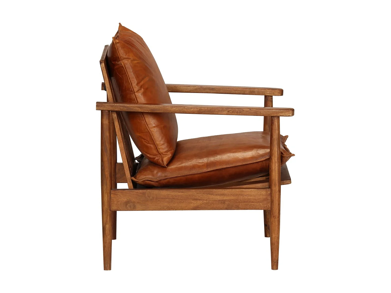 Fauteuil echt leer met acaciahout bruin