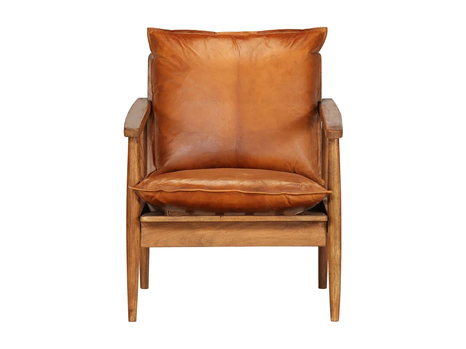 Fauteuil echt leer met acaciahout bruin