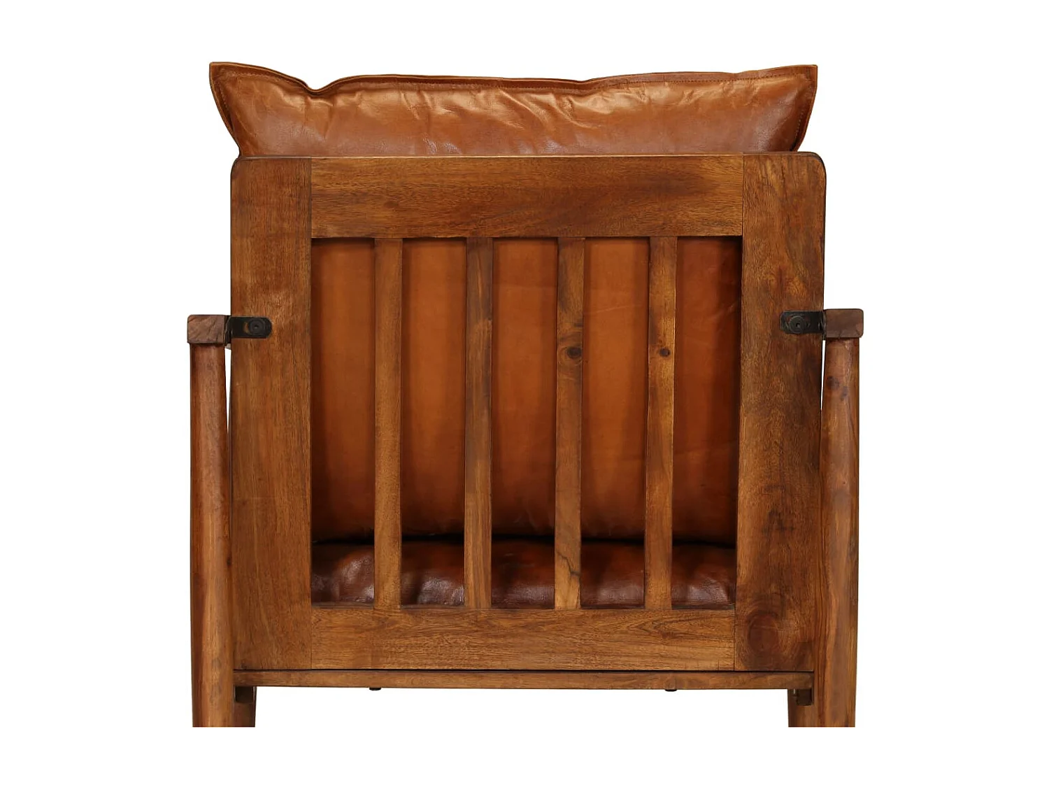 Fauteuil echt leer met acaciahout bruin