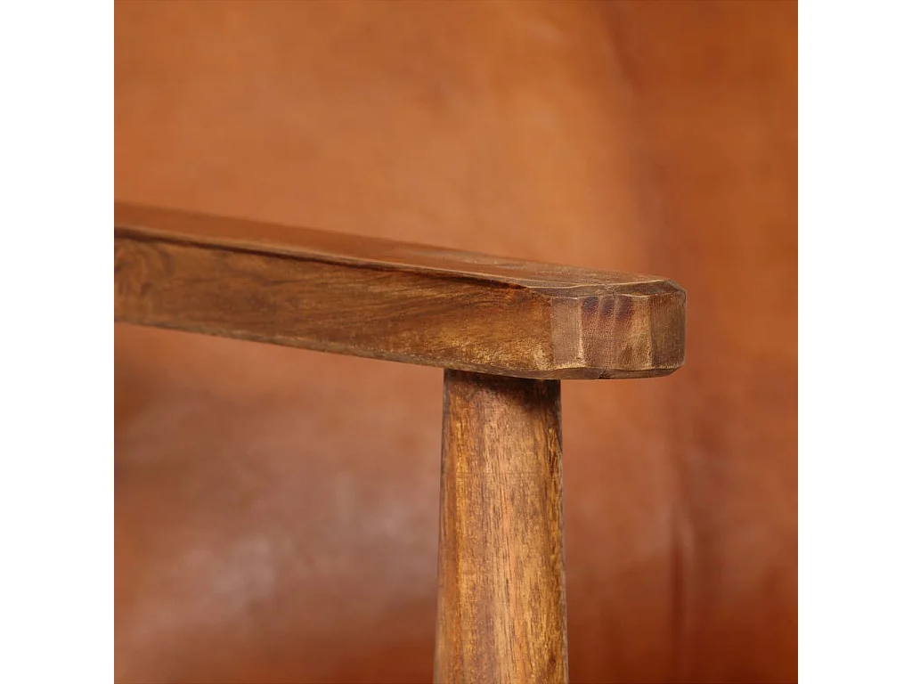 Fauteuil Marron Cuir véritable avec bois d'acacia
