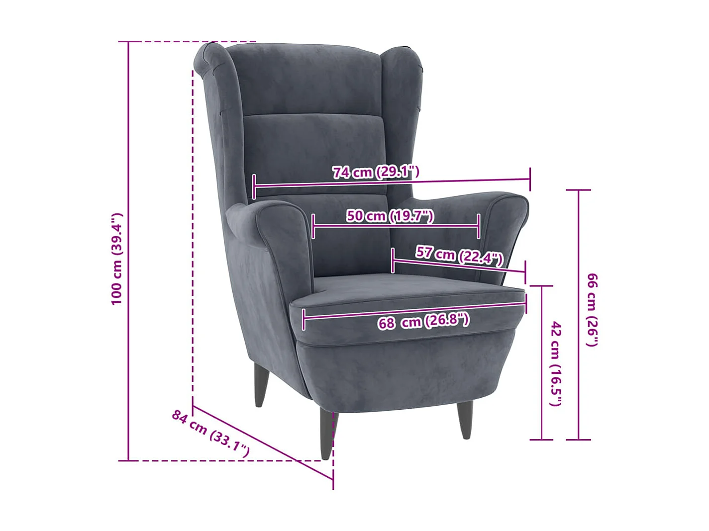 Fauteuil gris foncé velours