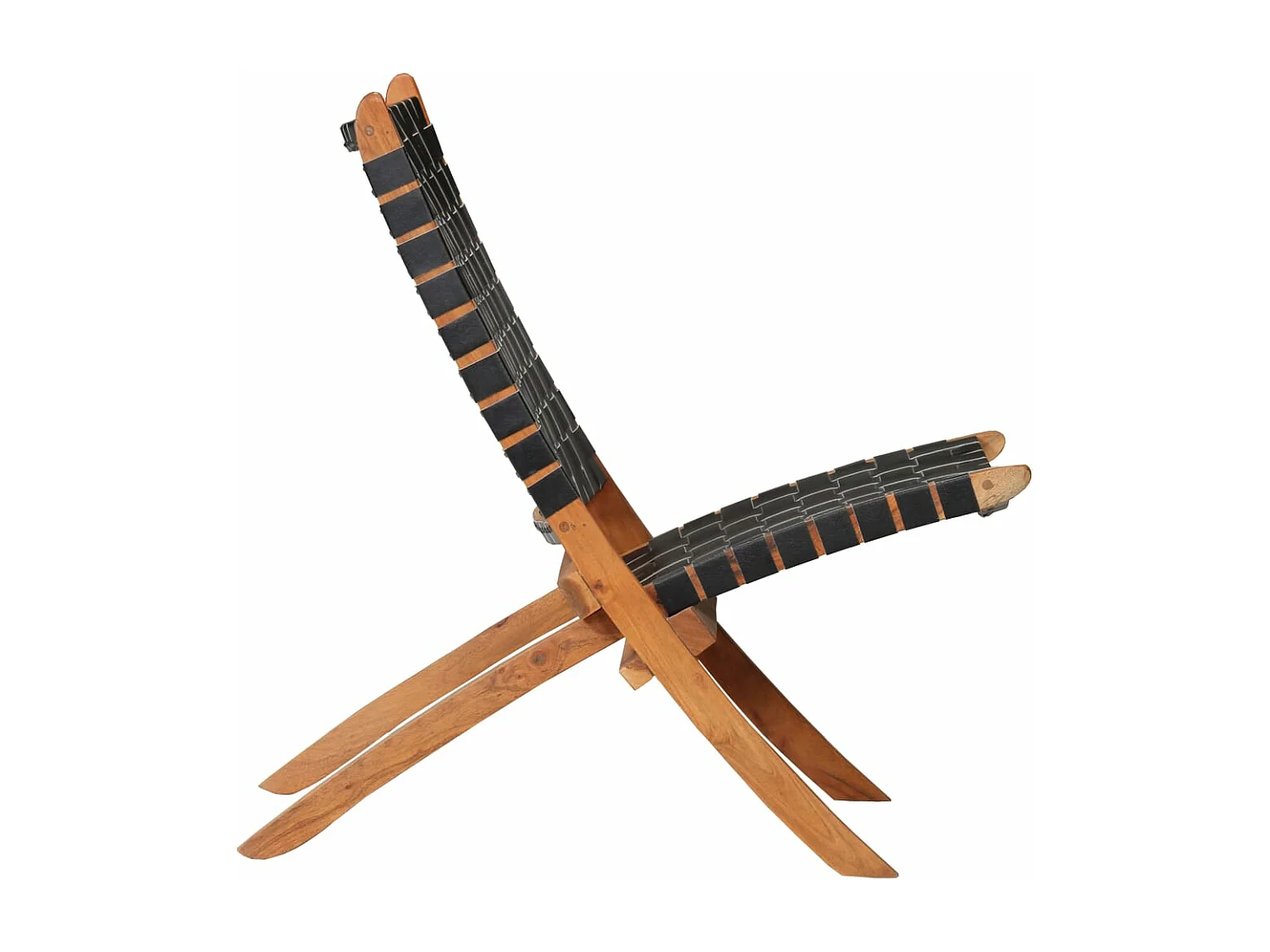 Fauteuil pliable Bandes croisées Noir Cuir véritable