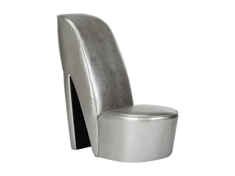 Sillón con forma de zapato de tacón cuero sintético plateado