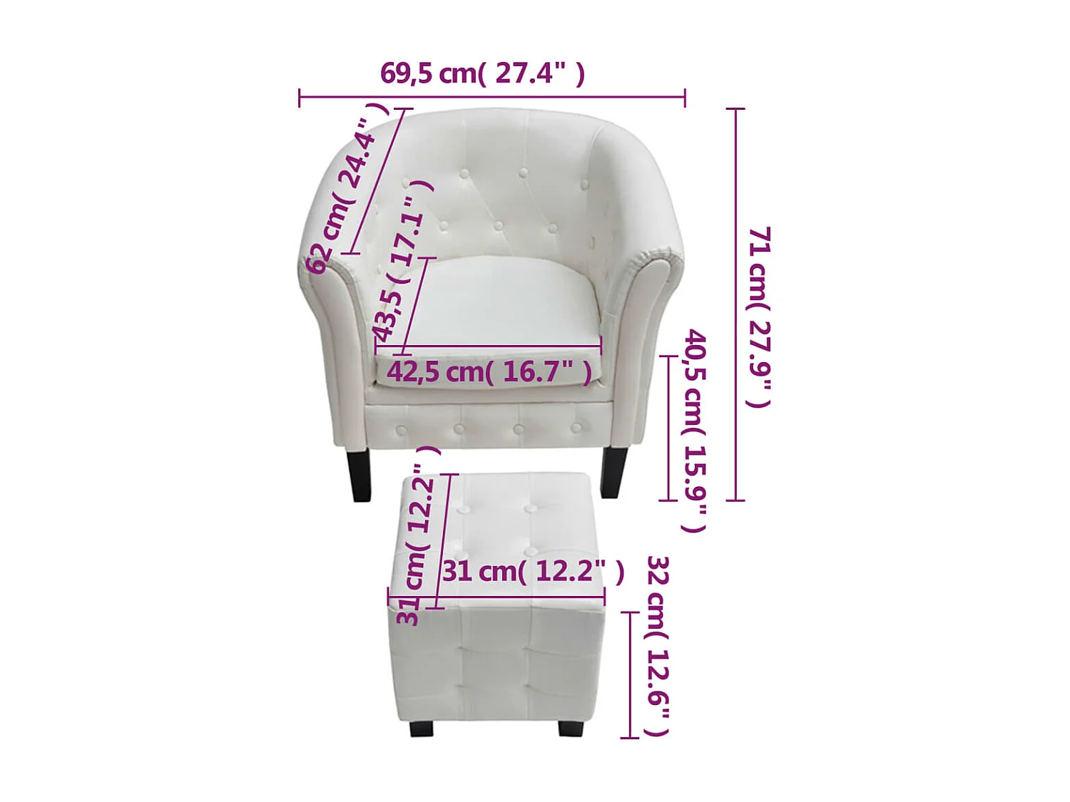 Fauteuil avec repose-pied Blanc Similicuir