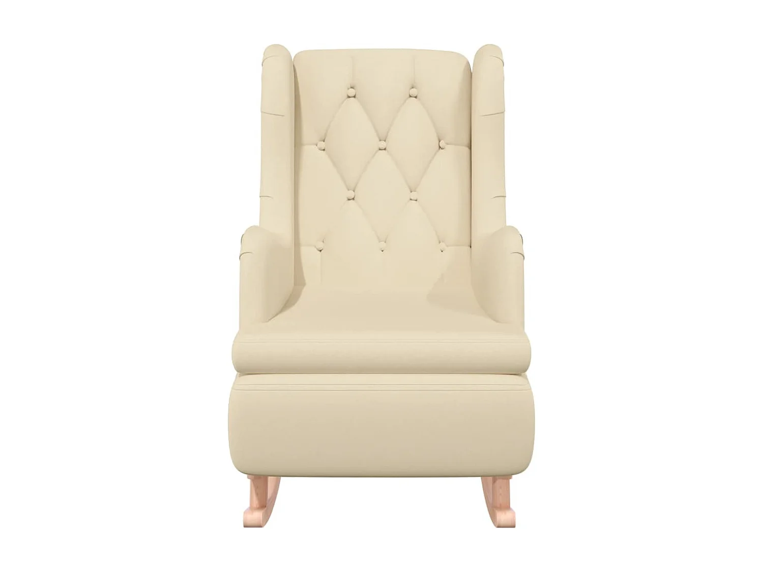 Fauteuil avec pieds à bascule en bois d'hévéa solide Crème Tissu
