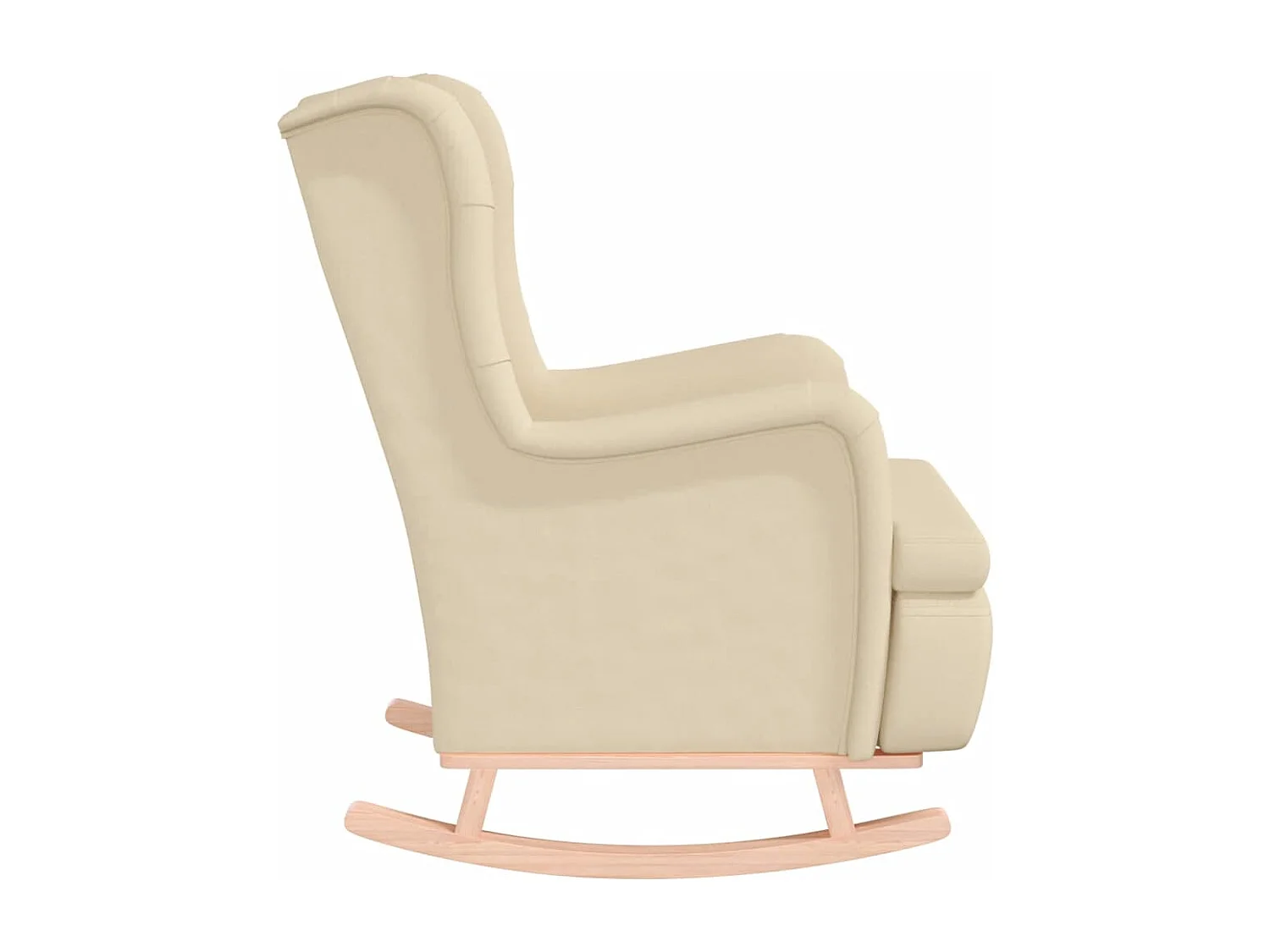 Fauteuil avec pieds à bascule en bois d'hévéa solide Crème Tissu