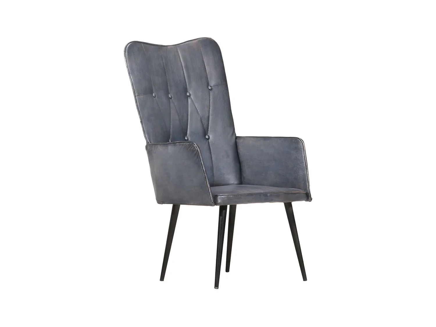 Fauteuil à oreilles Gris Cuir véritable