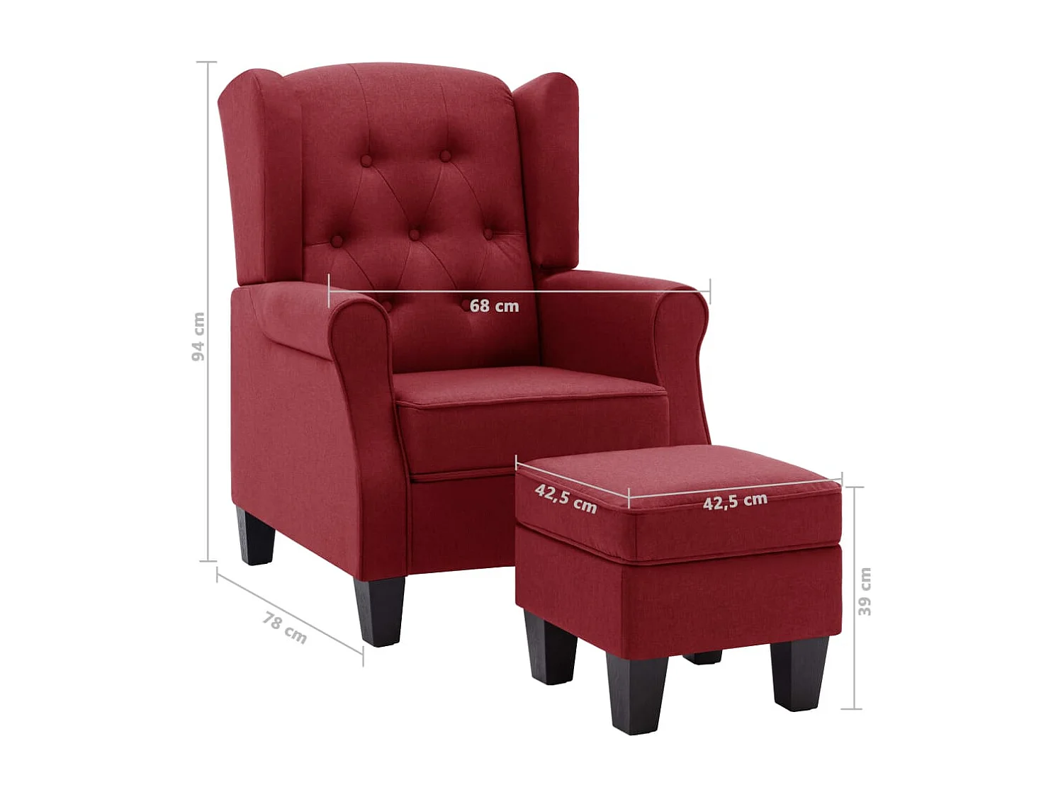 Fauteuil avec repose-pied Rouge bordeaux Tissu