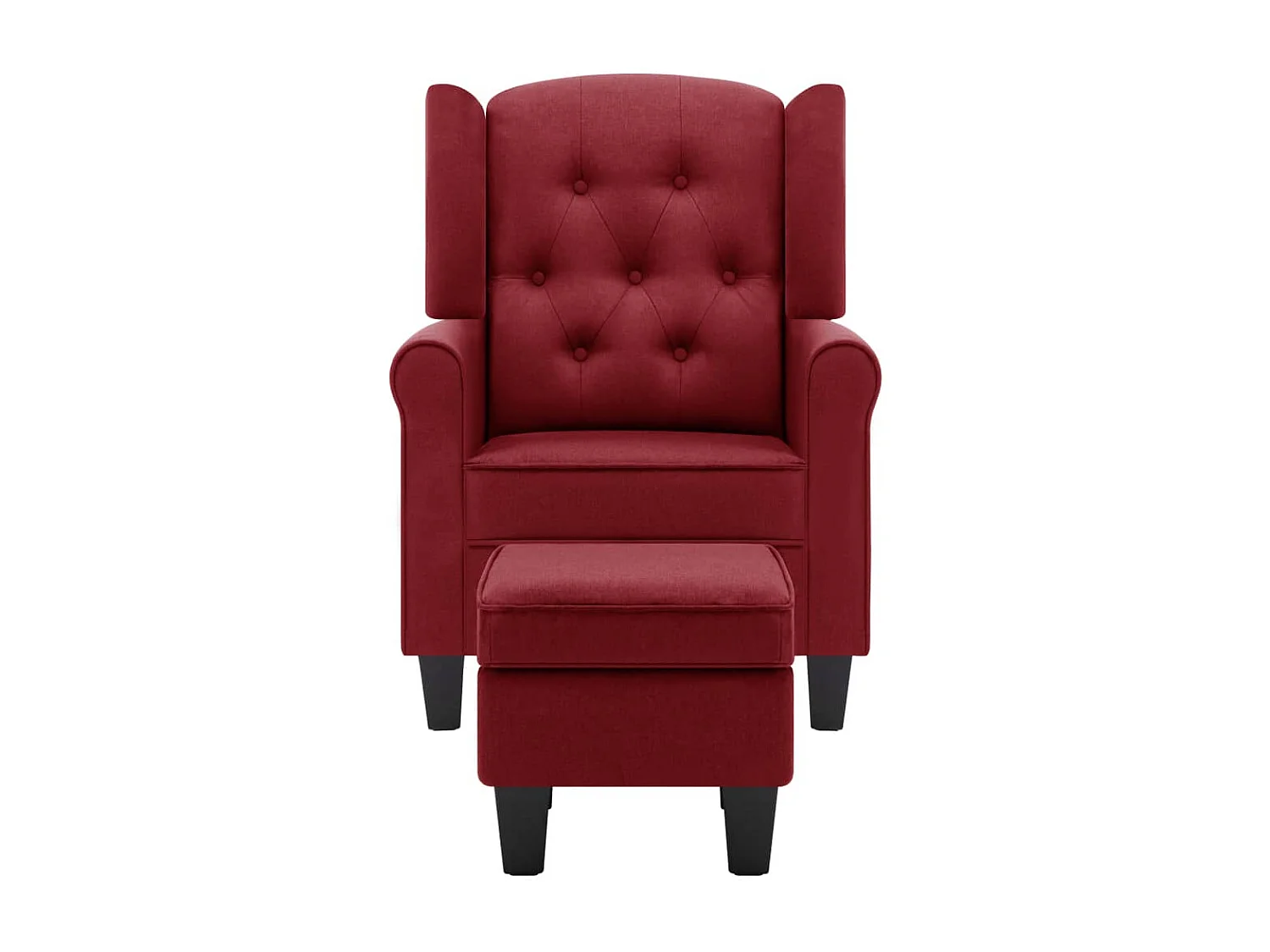 Sillón con taburete reposapiés de tela rojo tinto