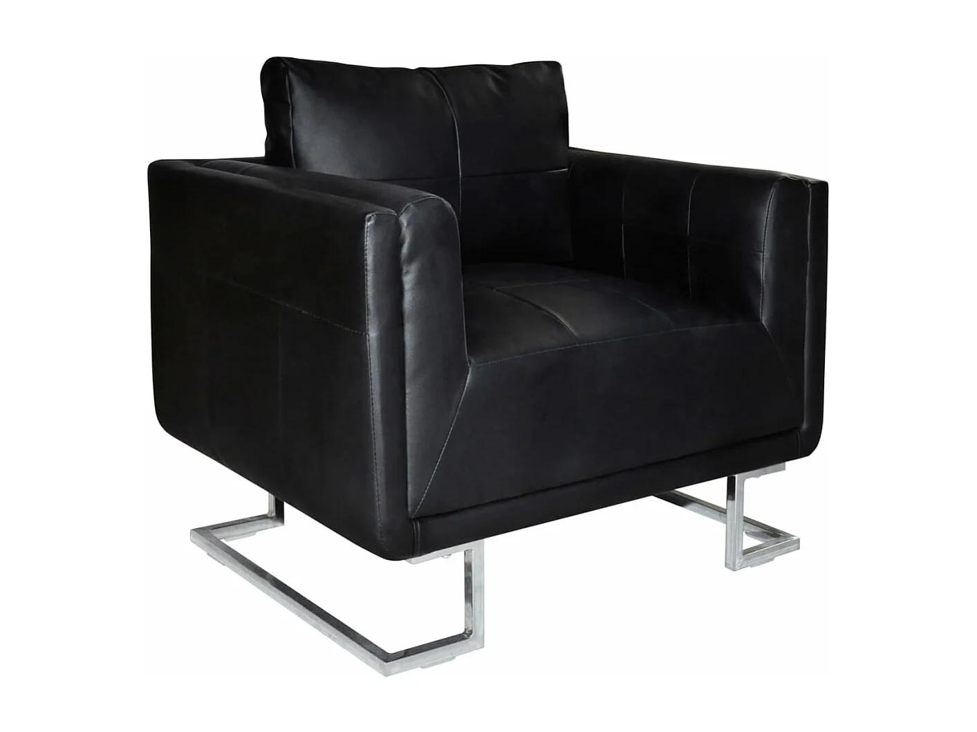 Fauteuil cube avec pieds chromés Noir Similicuir