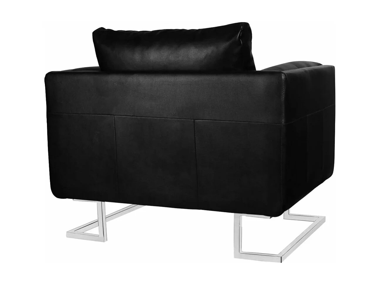 Fauteuil cube avec pieds chromés Noir Similicuir