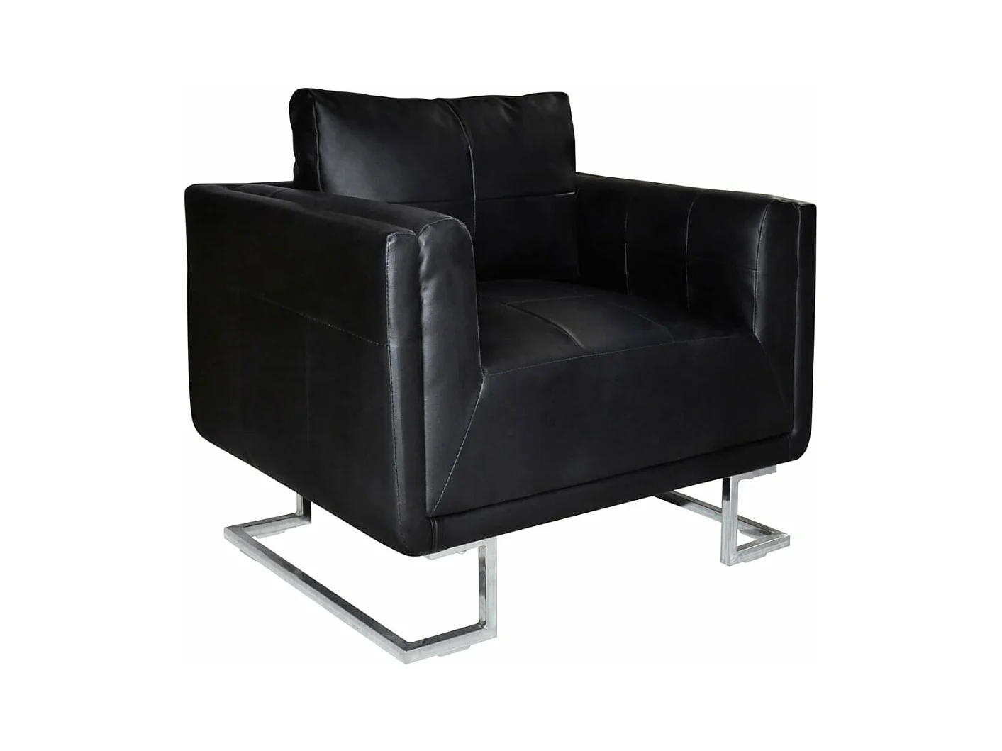 Fauteuil cube avec pieds chromés Noir Similicuir