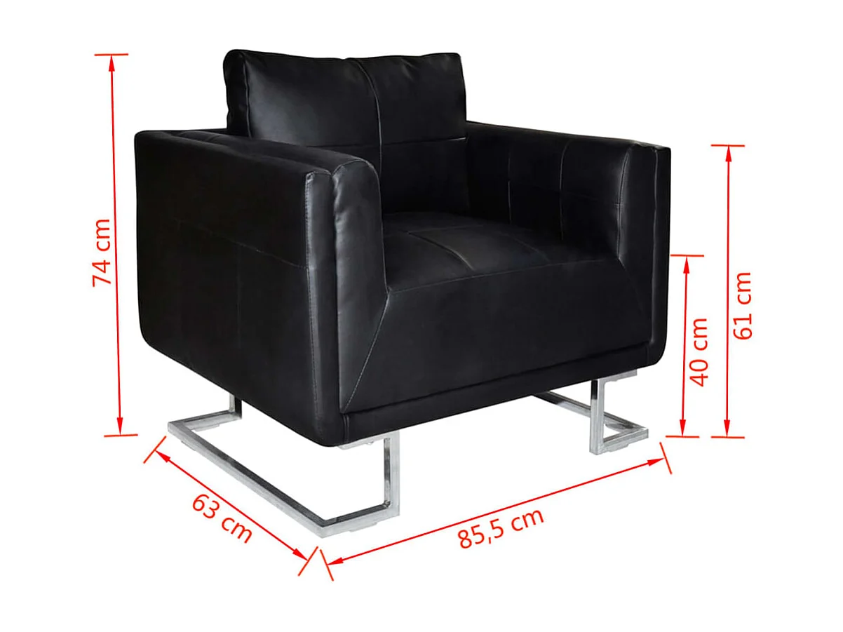 Sillón con patas cromadas y cuero artificial negro