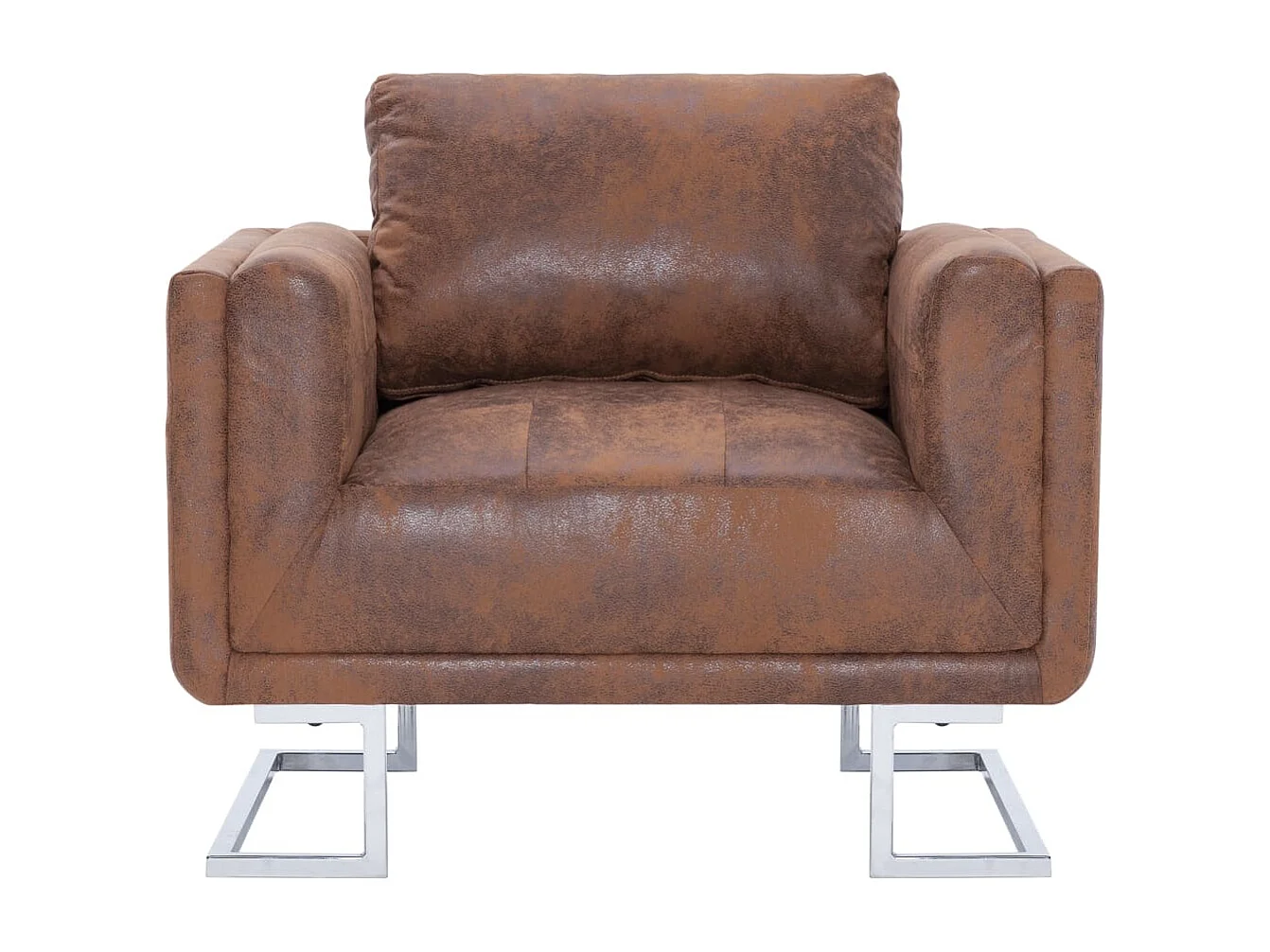 Sillón en forma de cubo de piel de ante artificial marrón