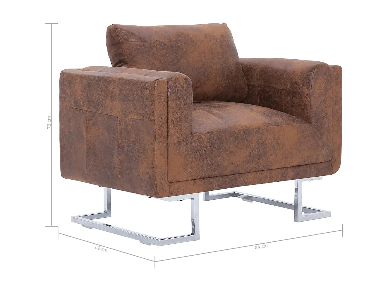 Sillón en forma de cubo de piel de ante artificial marrón