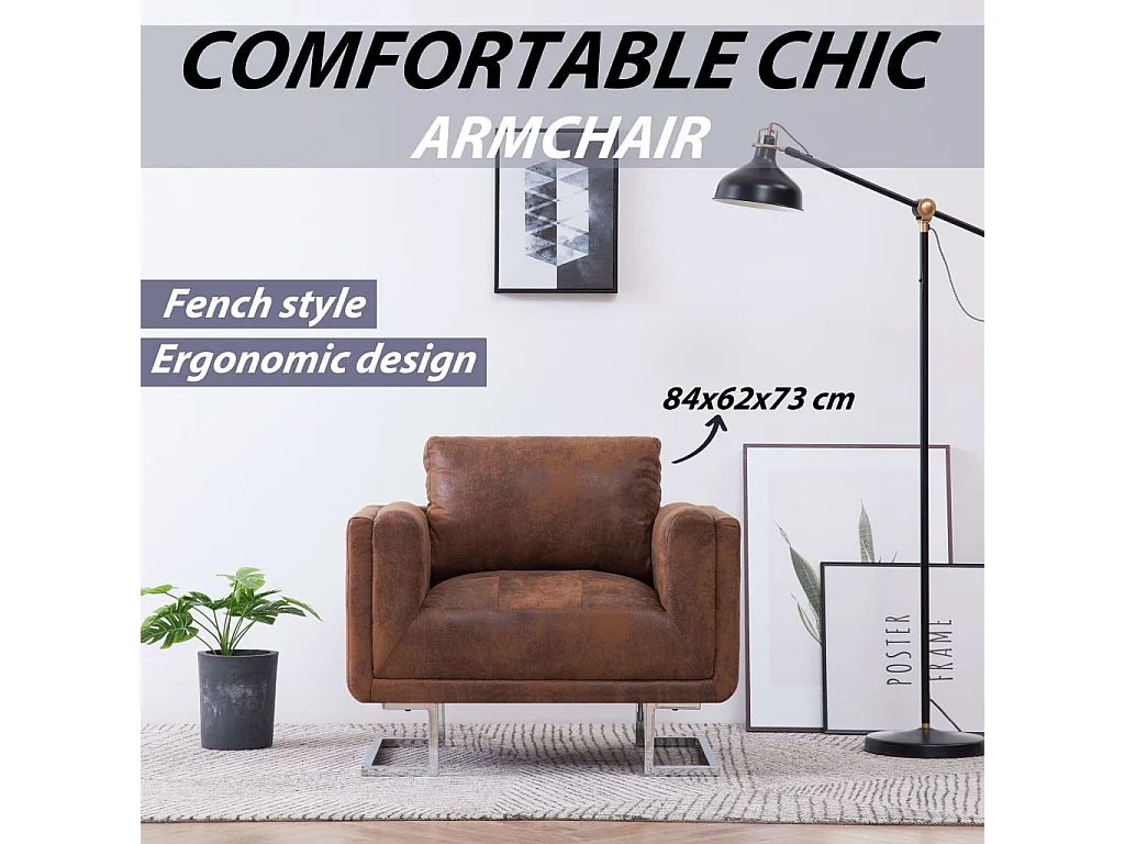 Sillón en forma de cubo de piel de ante artificial marrón