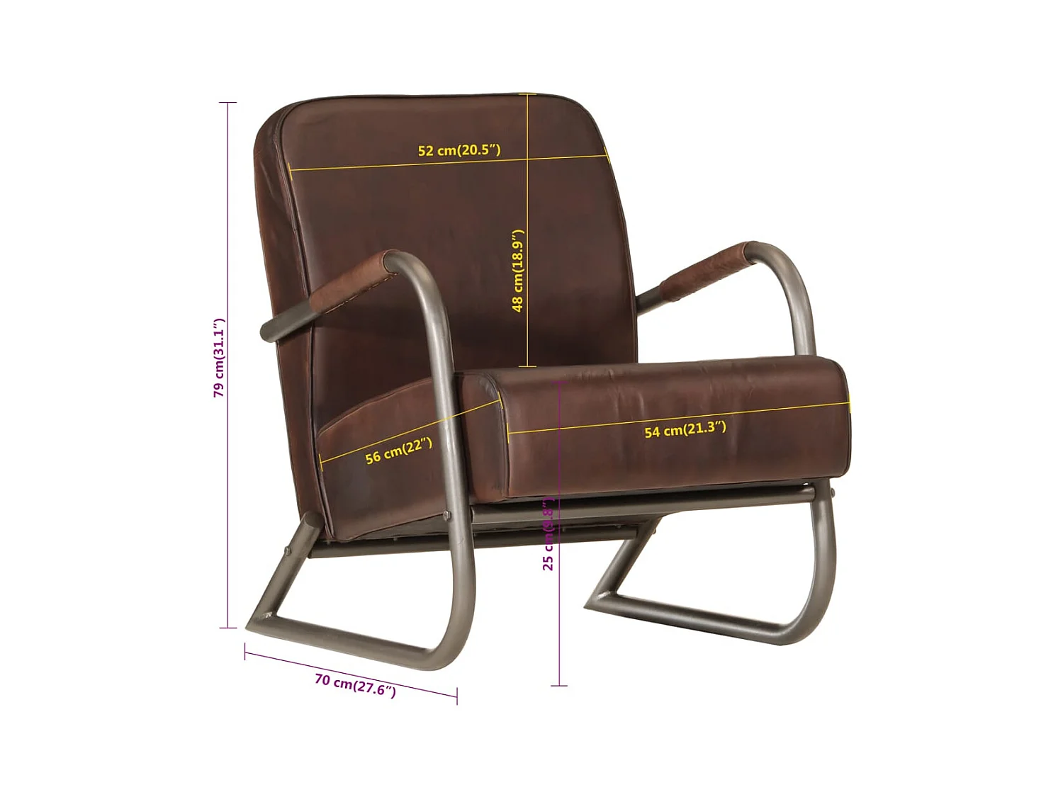 Sillón de cuero auténtico marrón