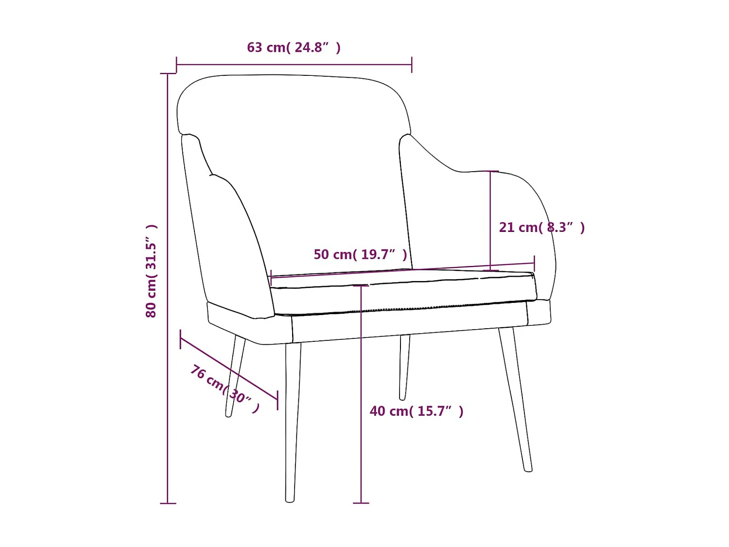 Cadeira c/ apoio de braços 63x76x80 cm veludo cinzento-escuro