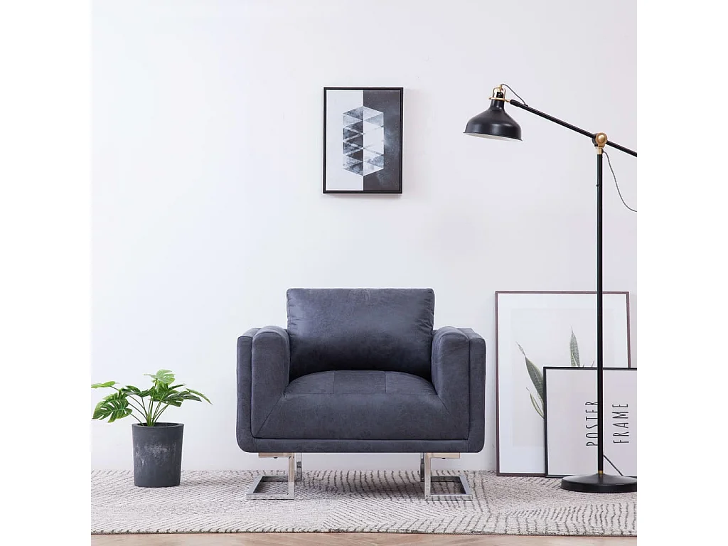 Fauteuil cube Gris Similicuir daim