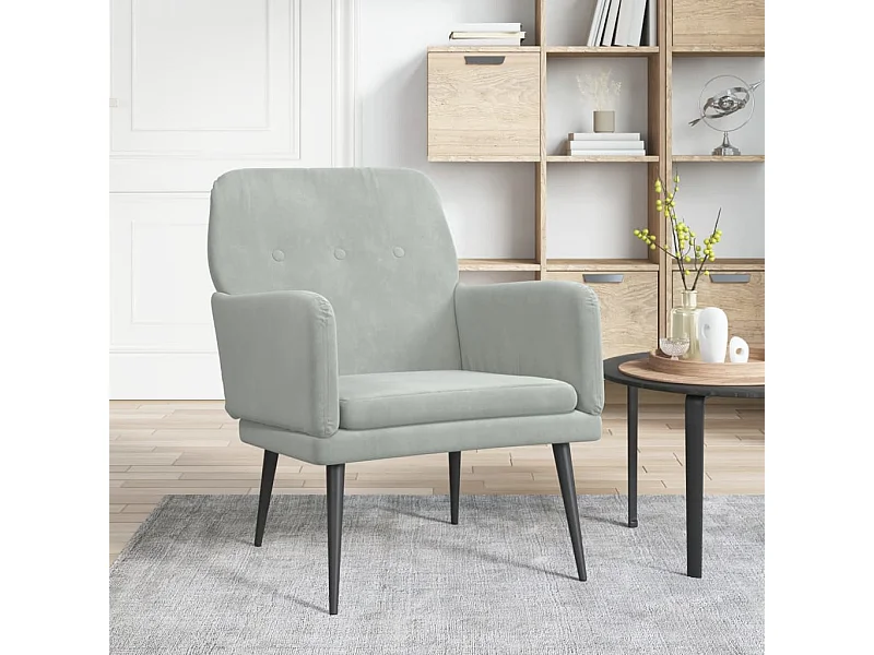Sillón de terciopelo gris claro 62x79x79 cm