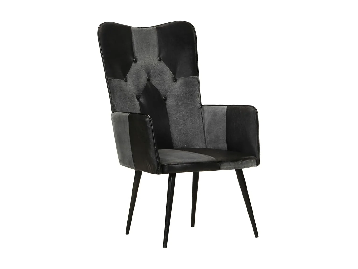 Fauteuil à oreilles Noir et gris Cuir véritable