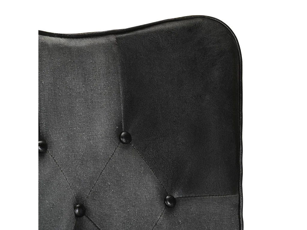 Fauteuil à oreilles Noir et gris Cuir véritable