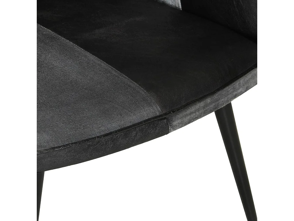 Fauteuil à oreilles Noir et gris Cuir véritable