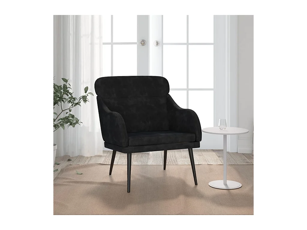 Sillón de terciopelo negro 63x76x80 cm